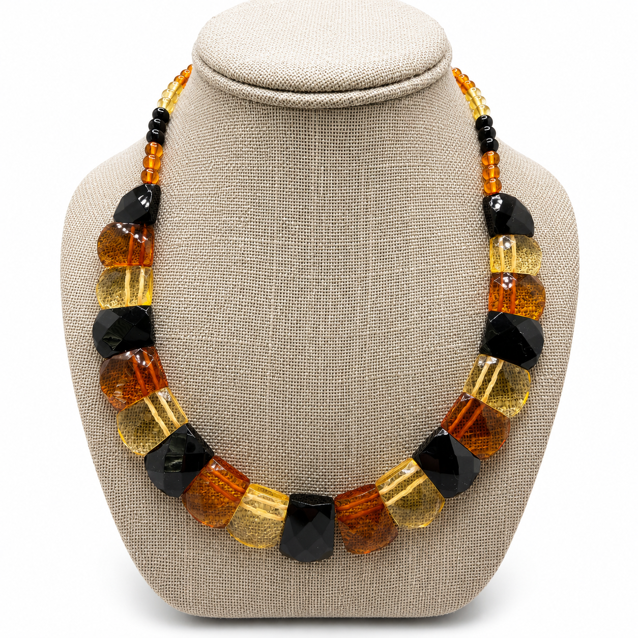 Baltic Amber Faceted Multicolor Bib Necklace – Lemon Honey Cherry Amber Statement Necklace – One of a Kind Baltic Amber Jewelry