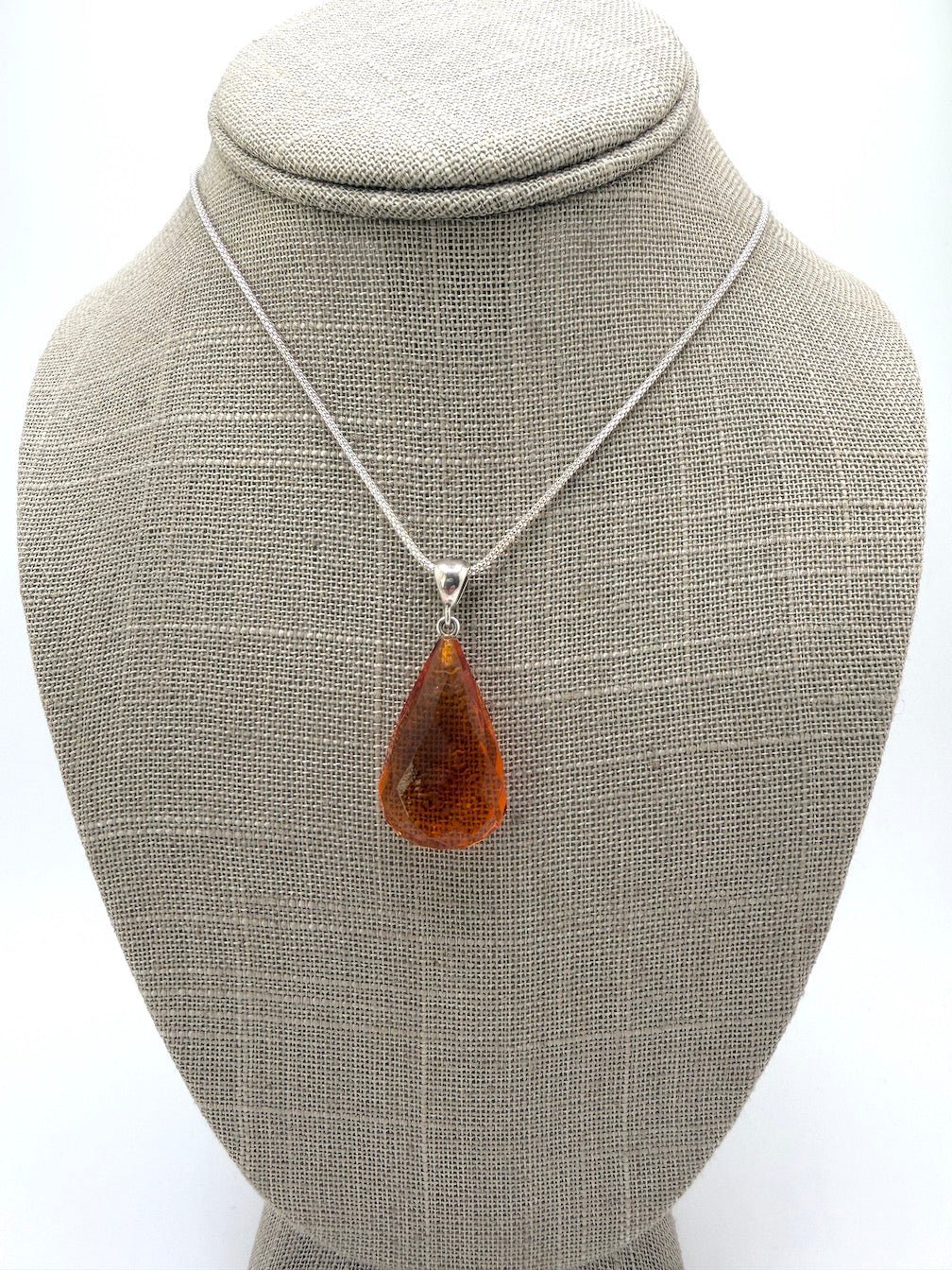 Baltic Amber Faceted Teardrop Pendant Necklace | Sterling Silver