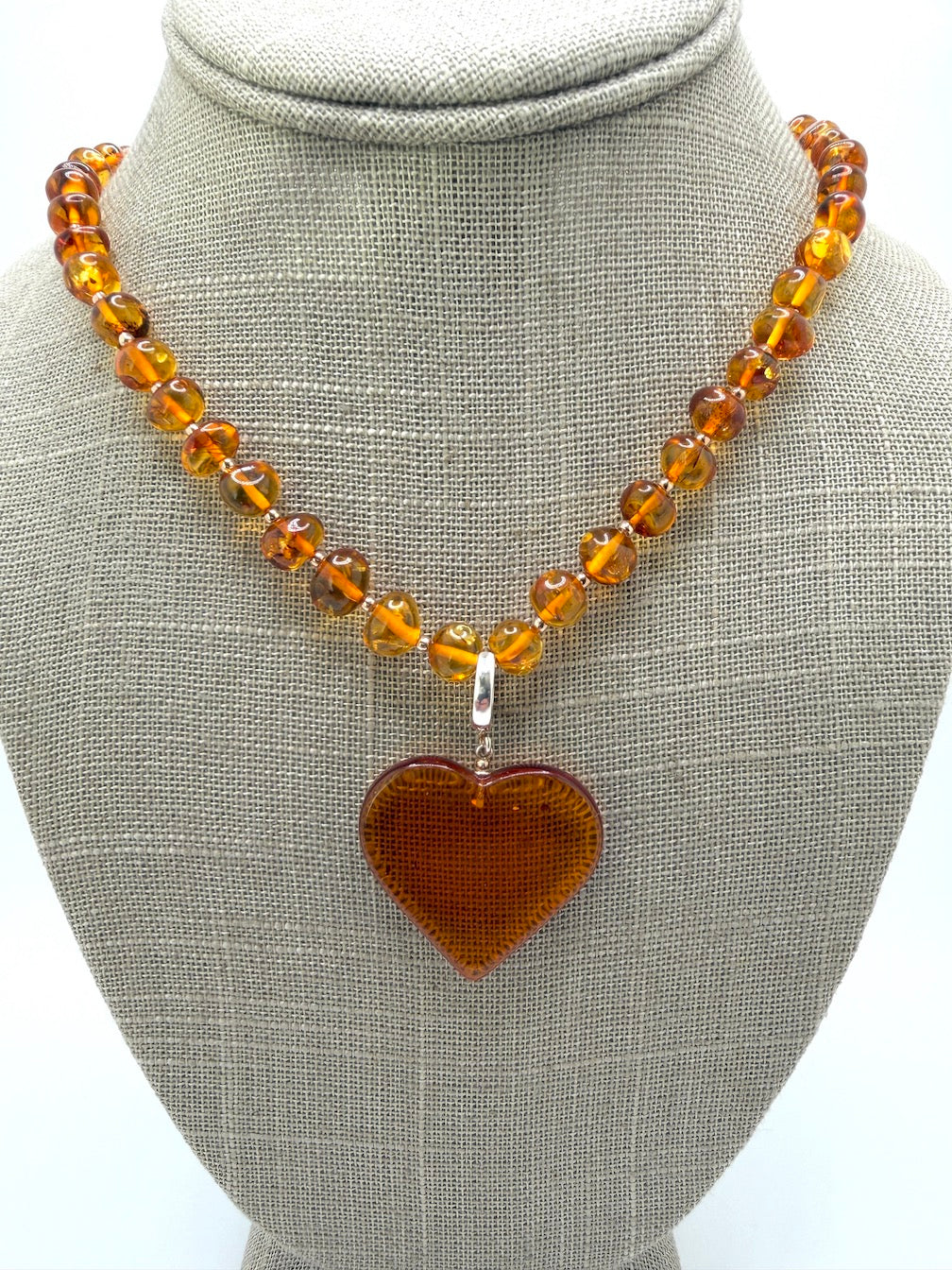 Baltic Amber Honey Bead Necklace with Heart Pendant