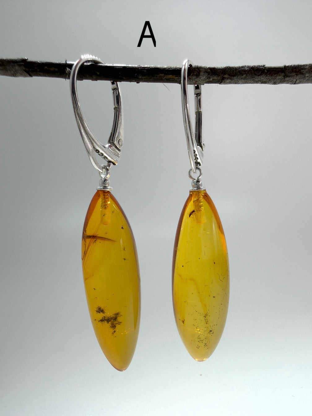 Baltic Amber Insect Inclusion Earrings – Sterling Silver Lever Back Drop Earrings – Museum Quality Collector Pieces – 40 Million Year Old Inclusions – One of a Kind