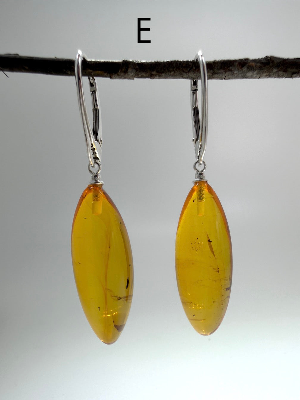 Baltic Amber Insect Inclusion Earrings – Sterling Silver Lever Back Drop Earrings – Museum Quality Collector Pieces – 40 Million Year Old Inclusions – One of a Kind