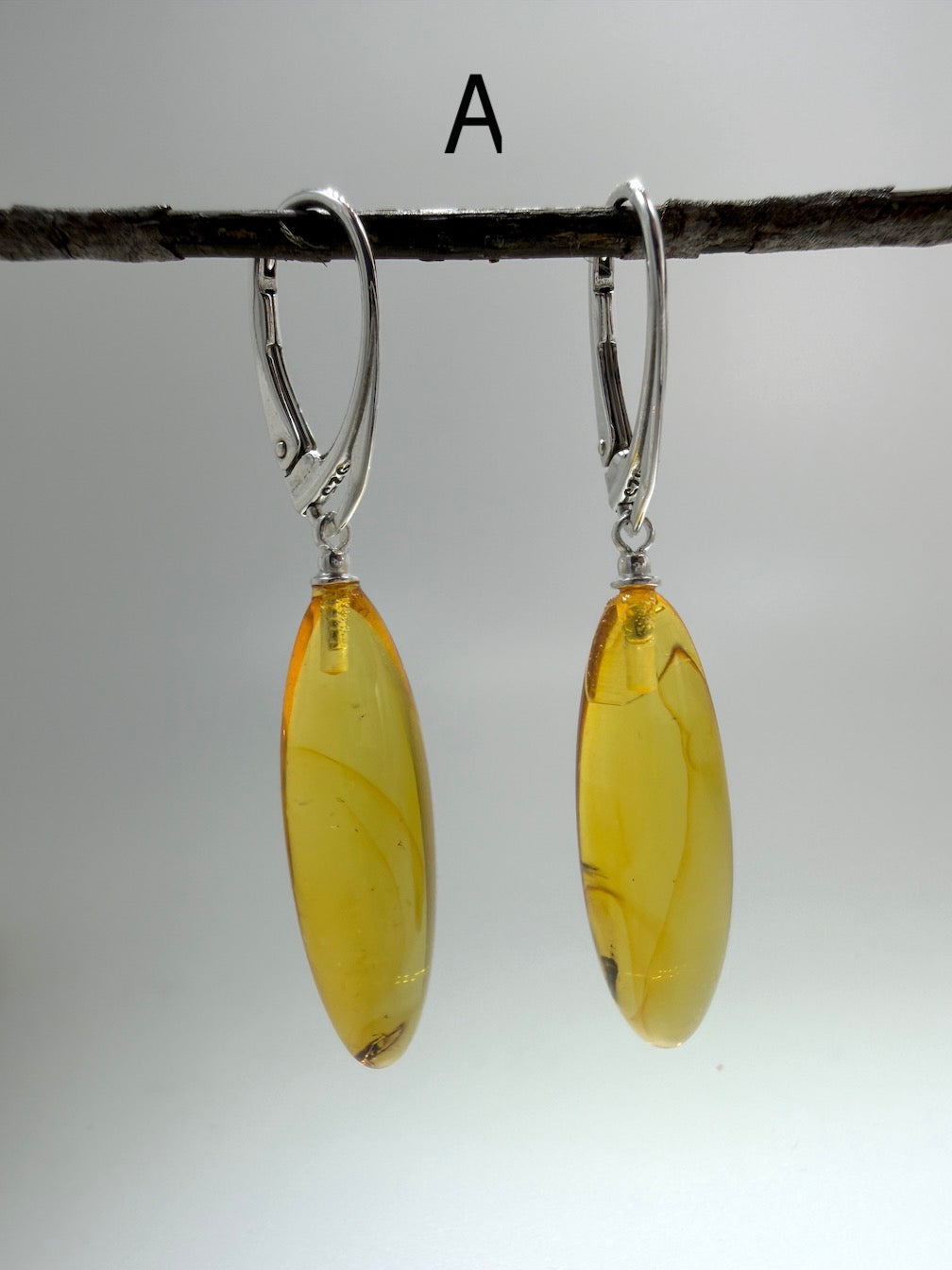 Baltic Amber Insect Inclusion Earrings – Sterling Silver Lever Back Drop Earrings – Museum Quality Collector Pieces – 40 Million Year Old Inclusions – One of a Kind