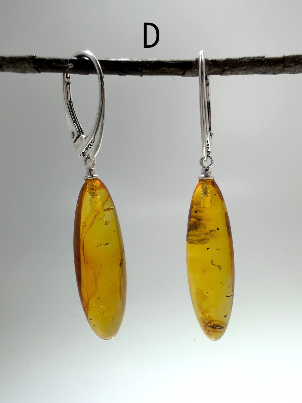 Baltic Amber Insect Inclusion Earrings – Sterling Silver Lever Back Drop Earrings – Museum Quality Collector Pieces – 40 Million Year Old Inclusions – One of a Kind