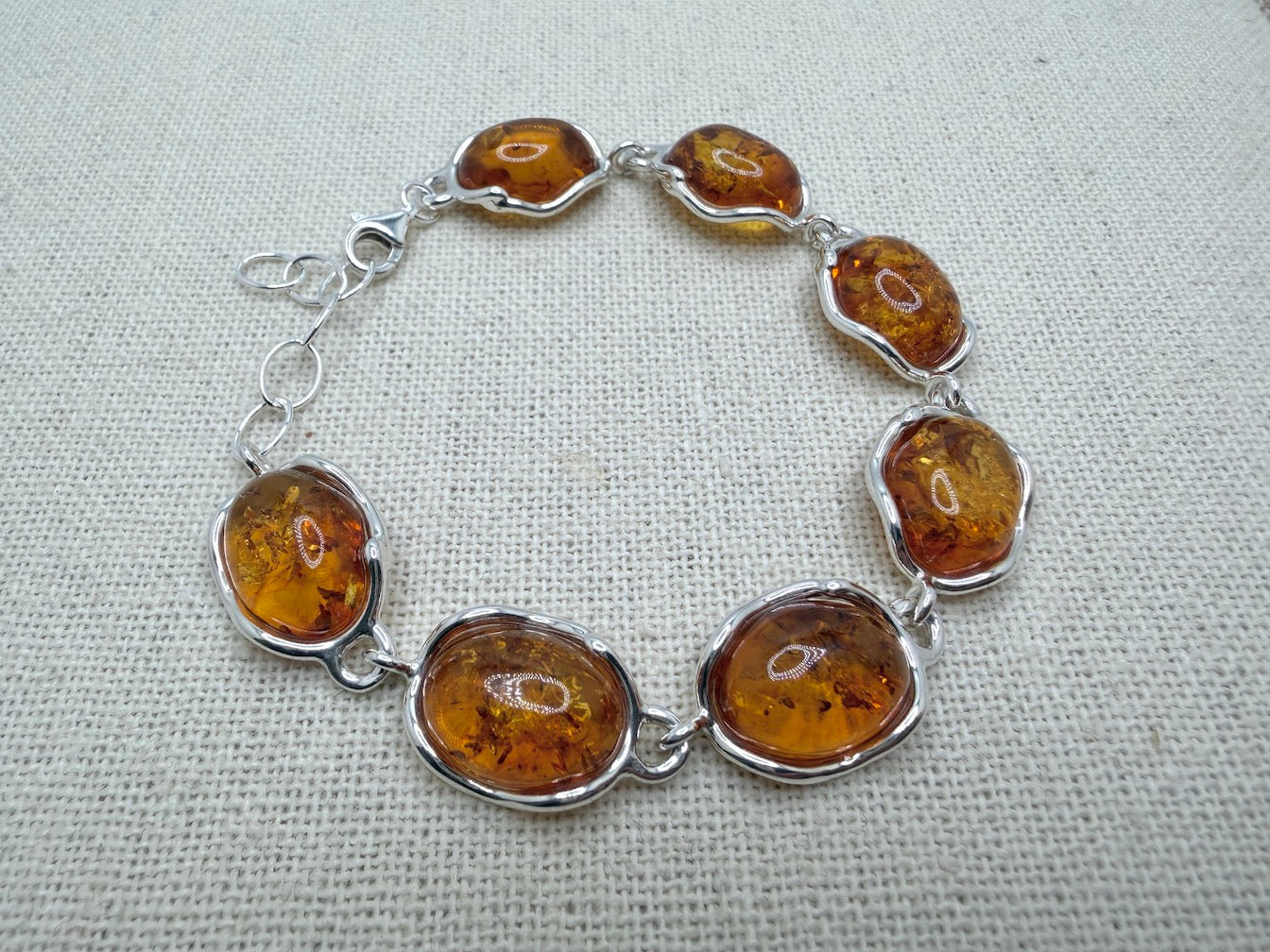 Baltic Amber Link Bracelet Adjustable to 8 1/2” inches