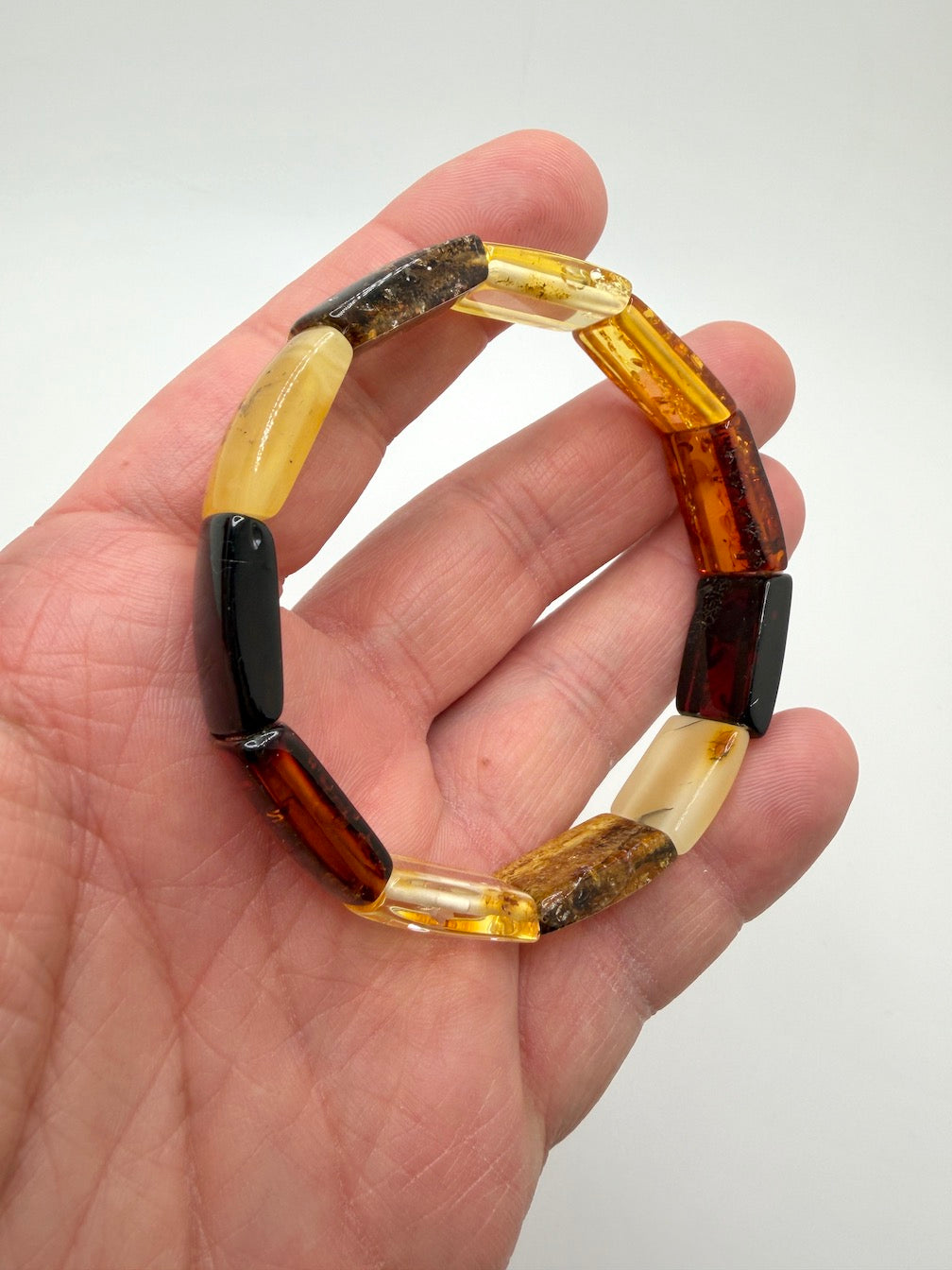Baltic Amber Ombré Stretch Bracelet – Lemon, Cognac, Green & Cherry Amber