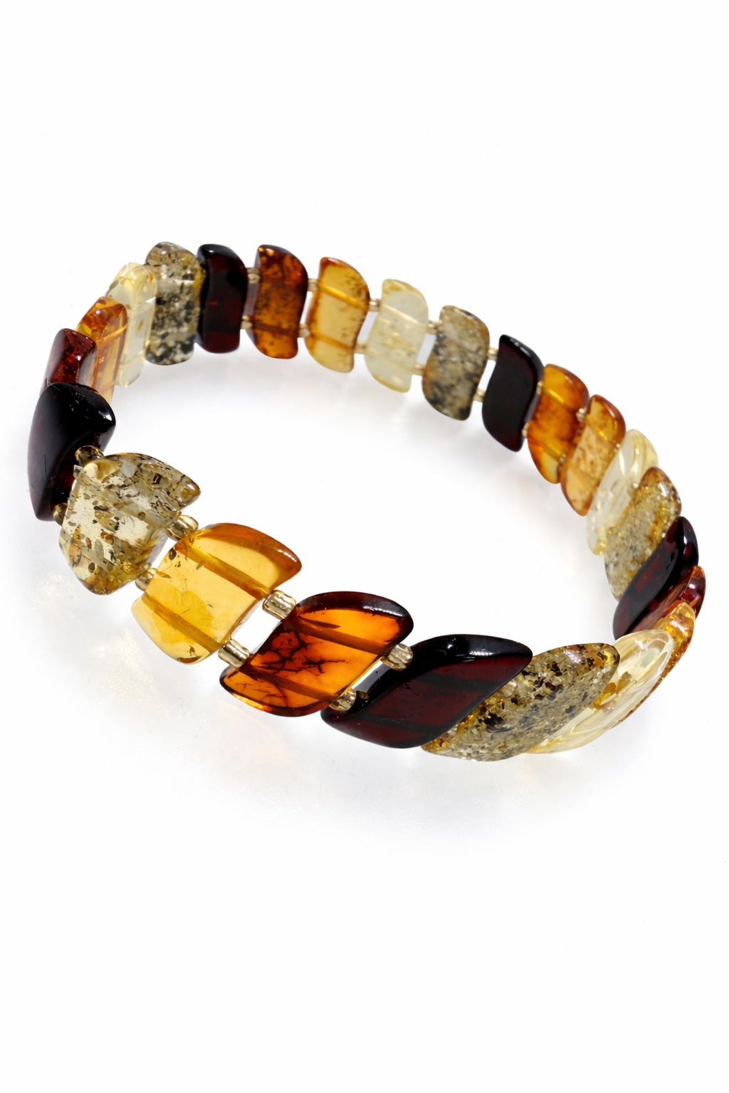 Baltic Amber Ombré Stretch Twist Bracelet – Polished Lemon, Cognac & Cherry Amber