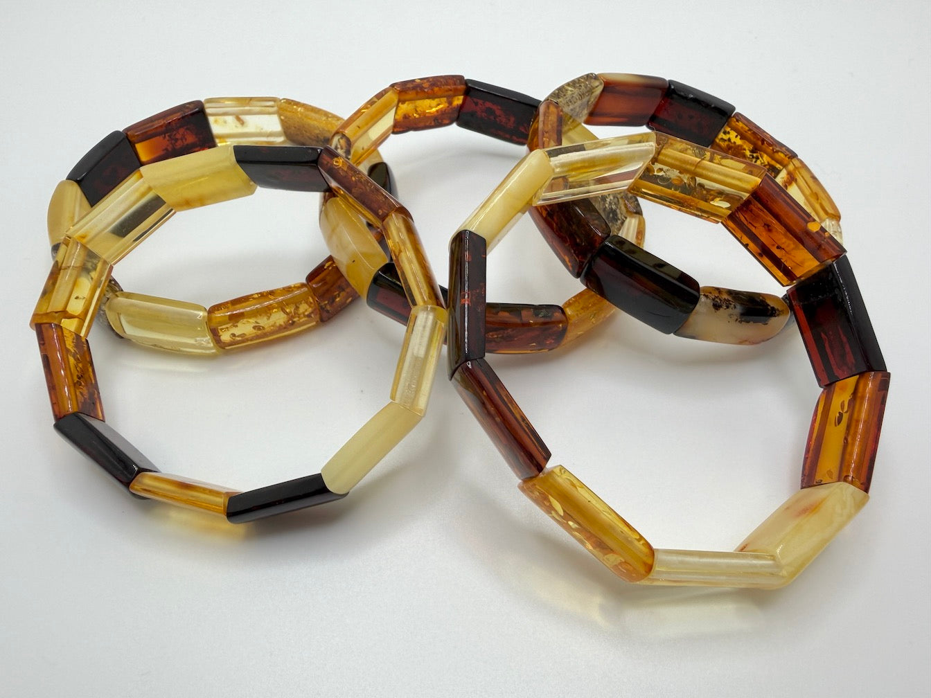 Baltic Amber Ombré Stretch Bracelet – Lemon, Cognac, Green & Cherry Amber