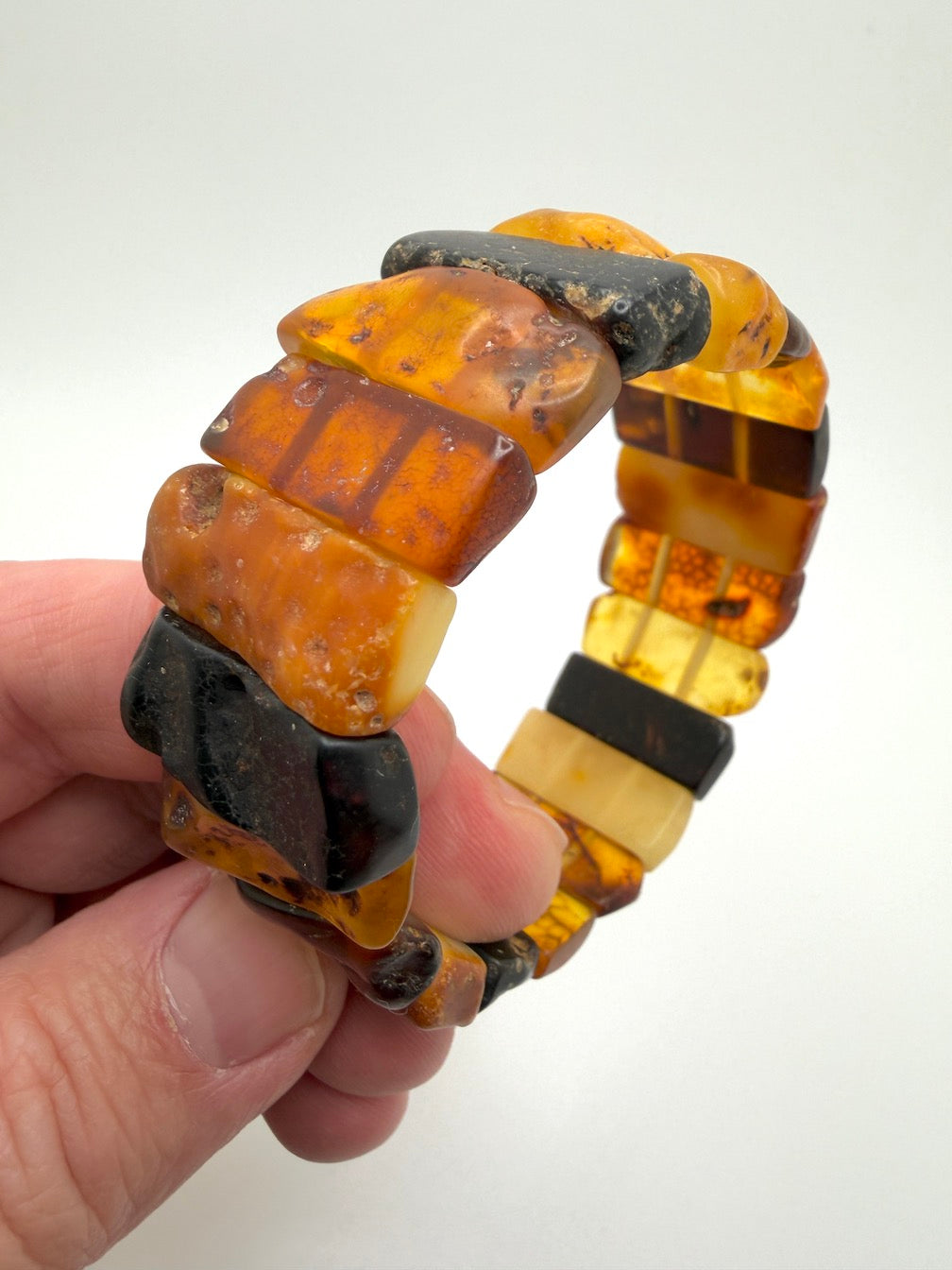 Baltic Amber Ombré Stretch Bracelet – Lemon, Cognac & Cherry Amber - Unpolished Natural