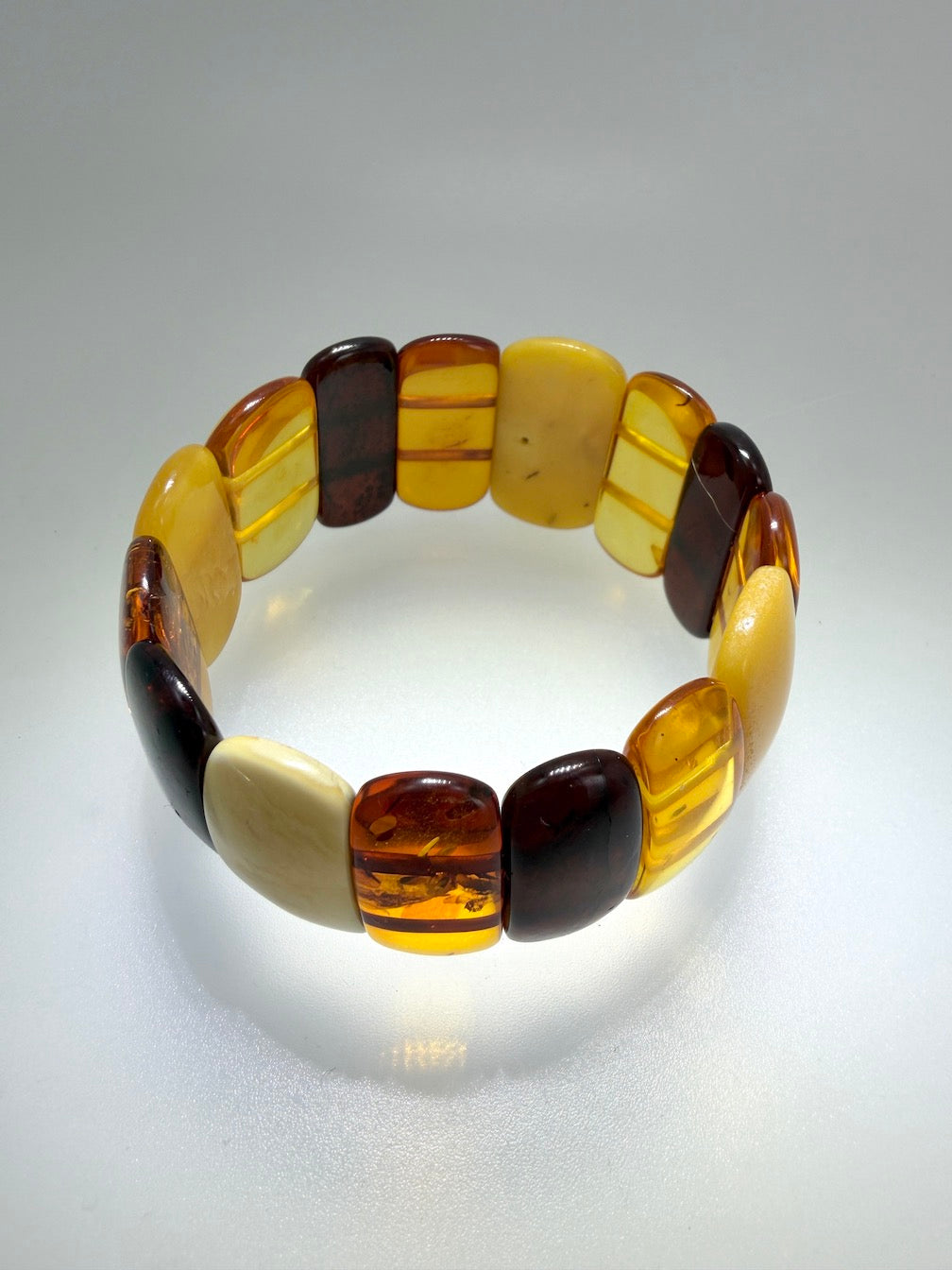 Baltic Amber Ombré Stretch Bracelet – Lemon, Cognac & Cherry Amber