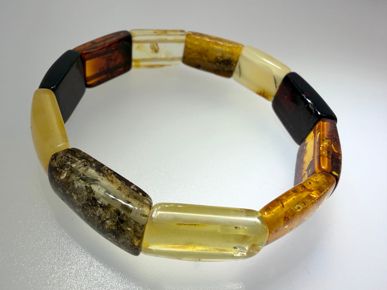 Baltic Amber Ombré Stretch Bracelet – Lemon, Cognac, Green & Cherry Amber