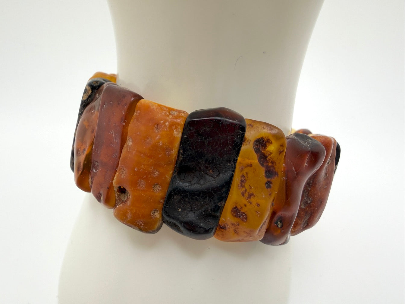 Baltic Amber Ombré Stretch Bracelet – Lemon, Cognac & Cherry Amber - Unpolished Natural