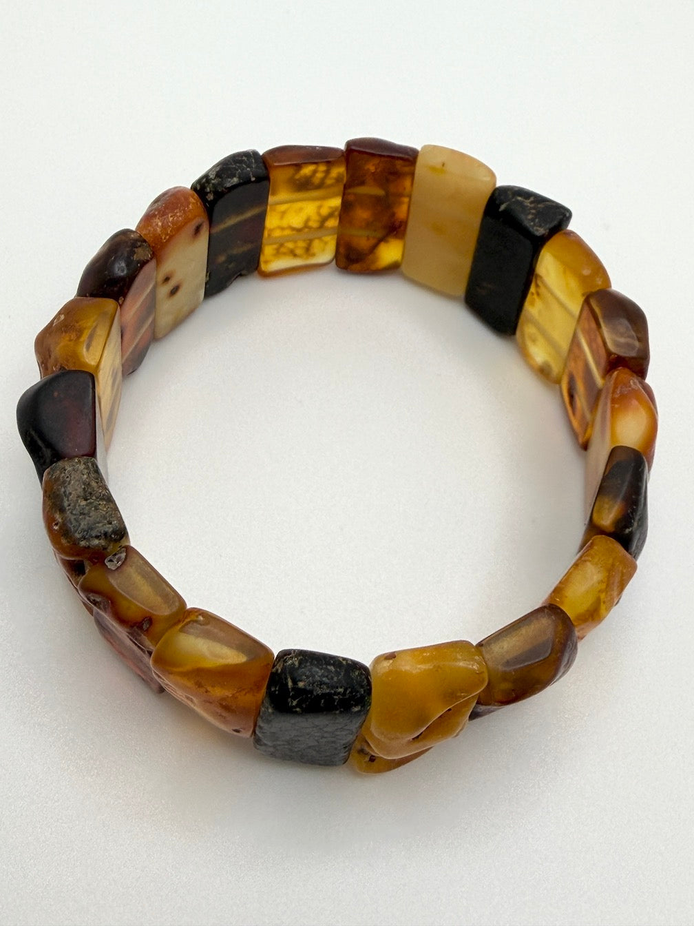 Baltic Amber Ombré Stretch Bracelet – Lemon, Cognac & Cherry Amber - Unpolished Natural
