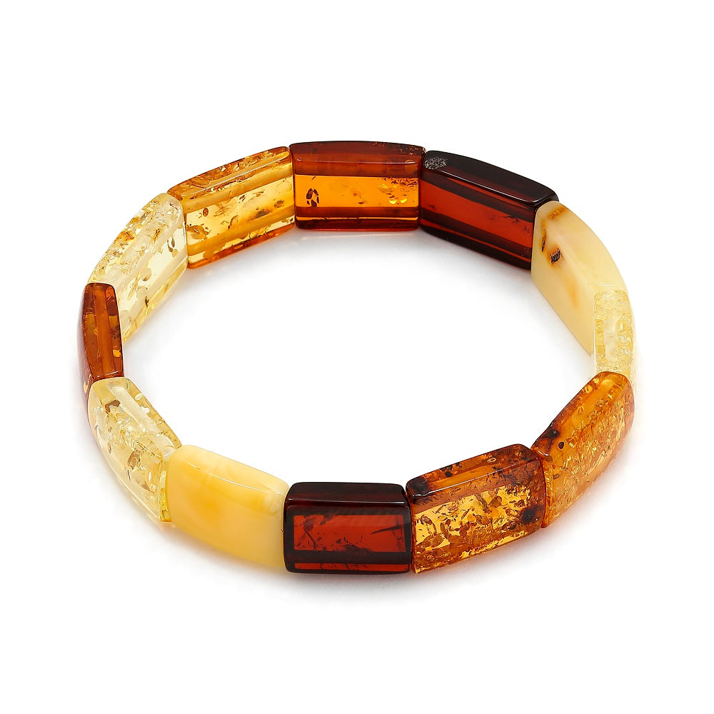 Baltic Amber Ombré Stretch Bracelet – Lemon, Cognac, Green & Cherry Amber