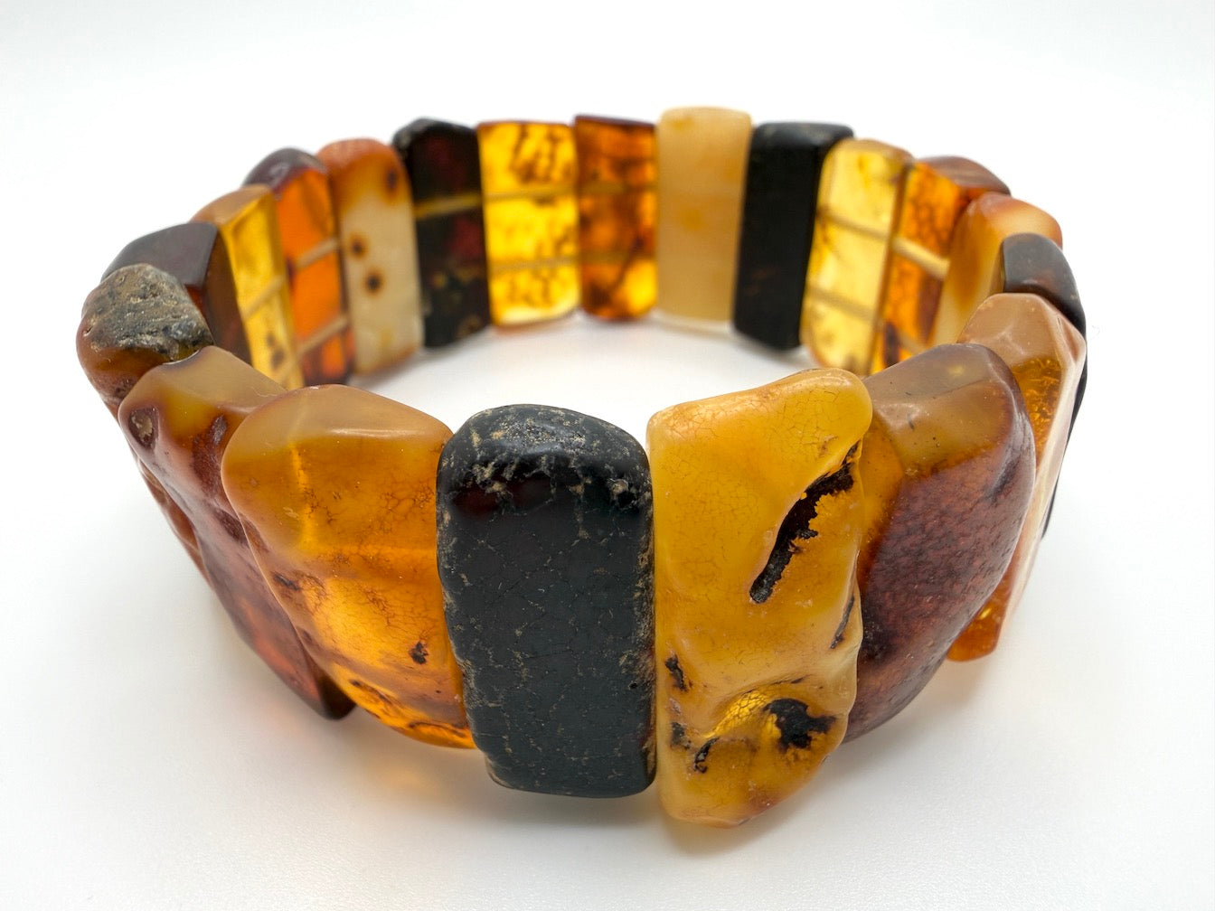 Baltic Amber Ombré Stretch Bracelet – Lemon, Cognac & Cherry Amber - Unpolished Natural