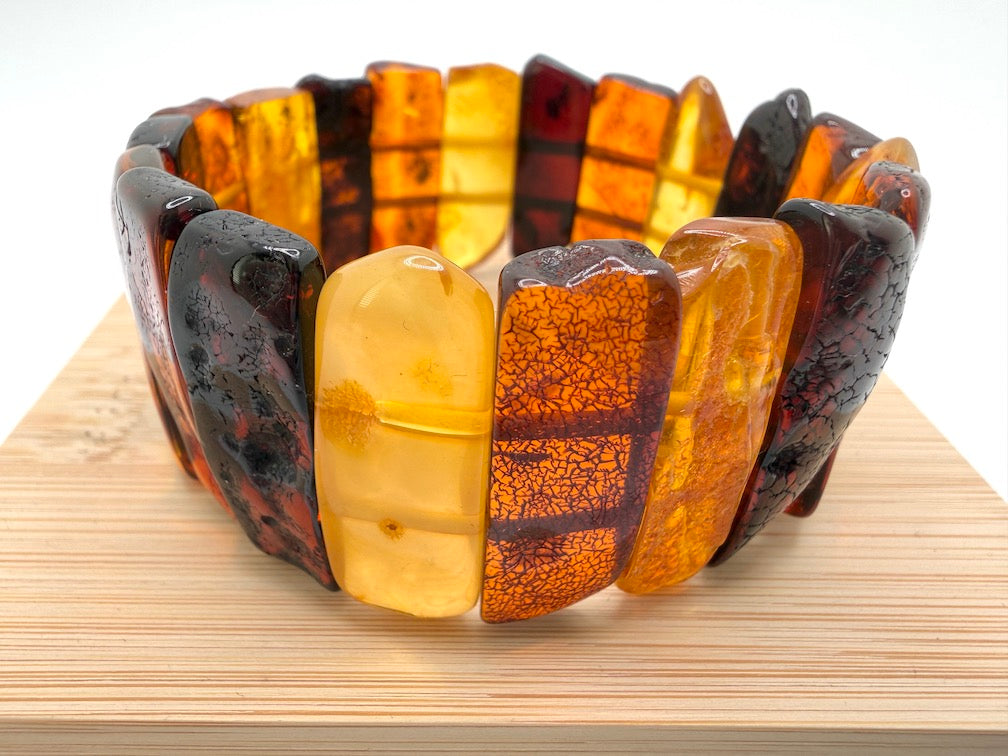 Baltic Amber Ombré Stretch Bracelet – Lemon, Cognac & Cherry Amber