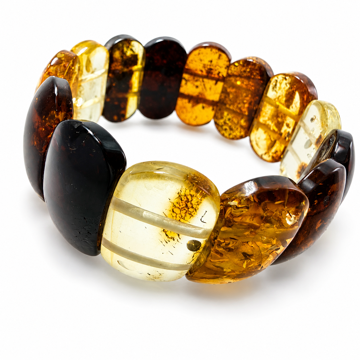 Baltic Amber Ombré Stretch Bracelet – Lemon, Cognac & Cherry Amber