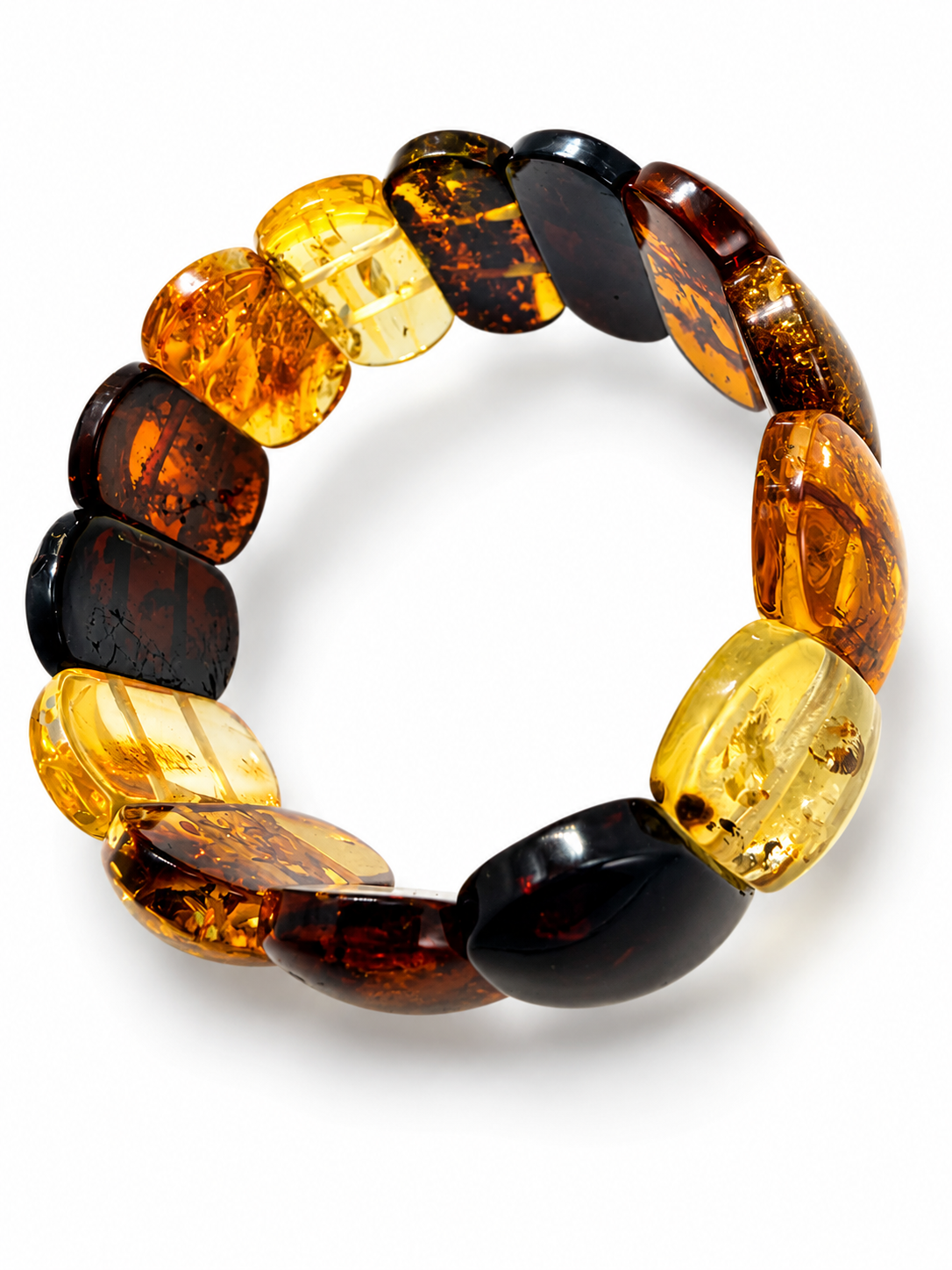 Baltic Amber Ombré Stretch Bracelet – Lemon, Cognac & Cherry Amber