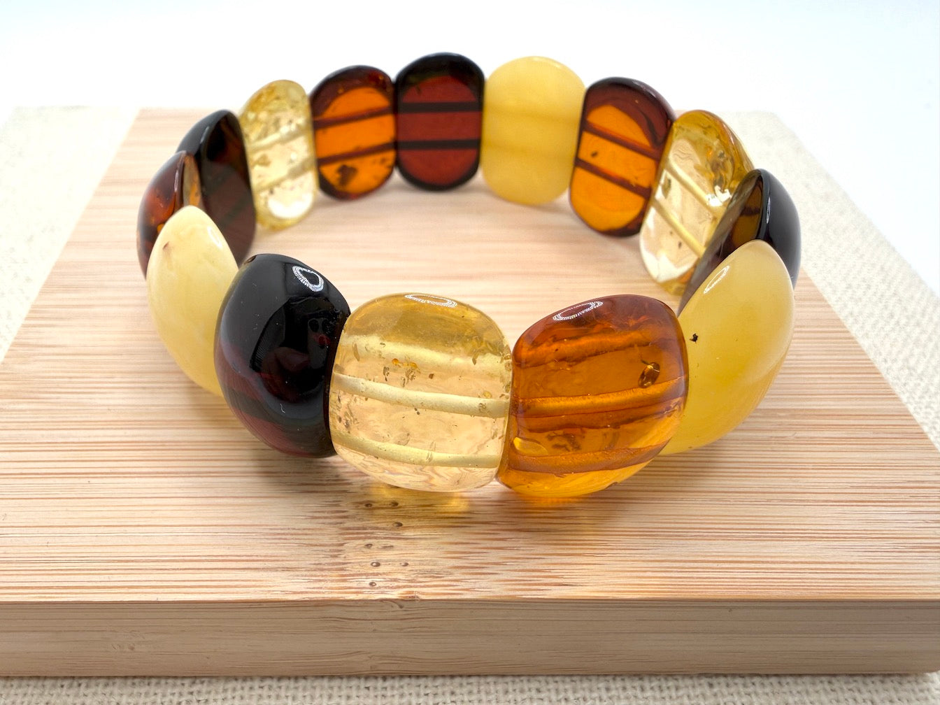 Baltic Amber Ombré Stretch Bracelet – Lemon, Cognac, Honey & Cherry Amber