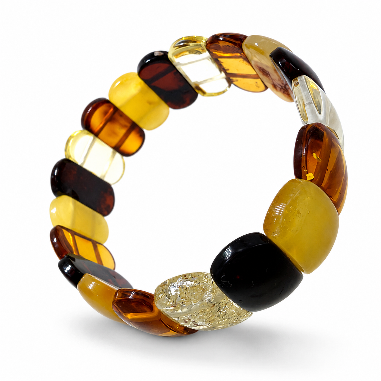 Baltic Amber Ombré Stretch Bracelet – Lemon, Cognac, Honey & Cherry Amber