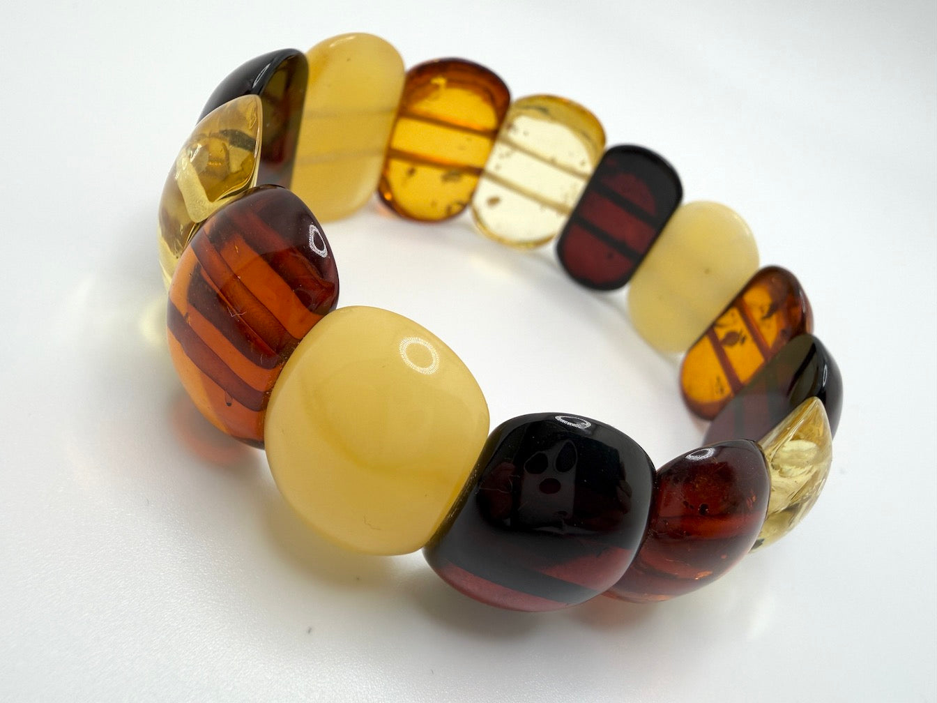 Baltic Amber Ombré Stretch Bracelet – Lemon, Cognac, Honey & Cherry Amber