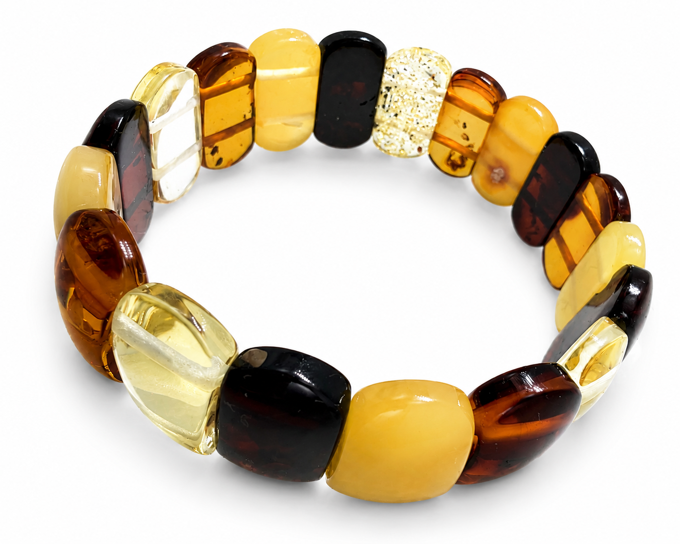 Baltic Amber Ombré Stretch Bracelet – Lemon, Cognac, Honey & Cherry Amber