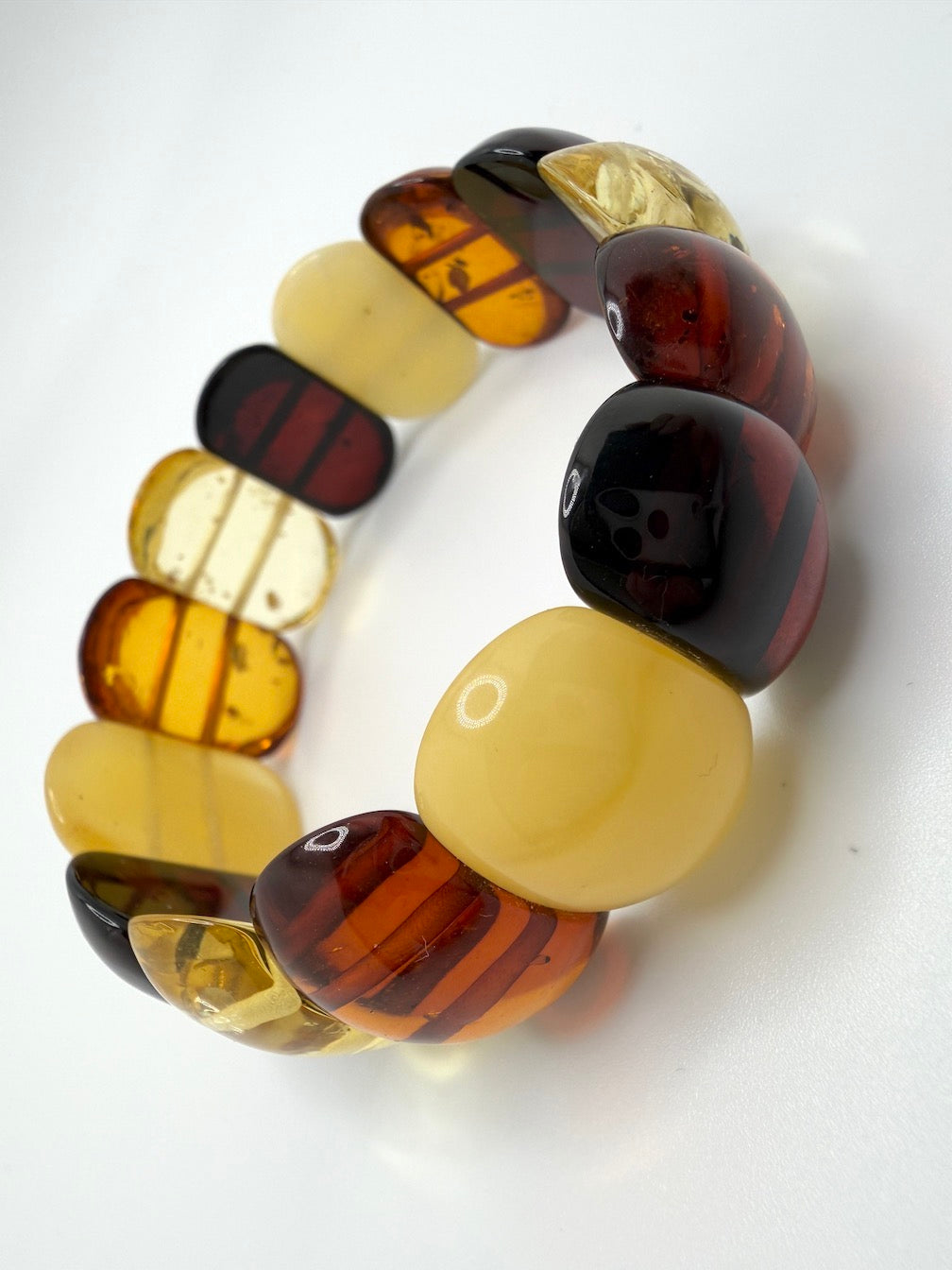 Baltic Amber Ombré Stretch Bracelet – Lemon, Cognac, Honey & Cherry Amber