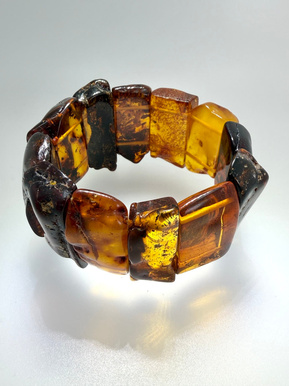 Baltic Amber Ombré Stretch Bracelet – Natural Honey, Butterscotch and Cherry Tones