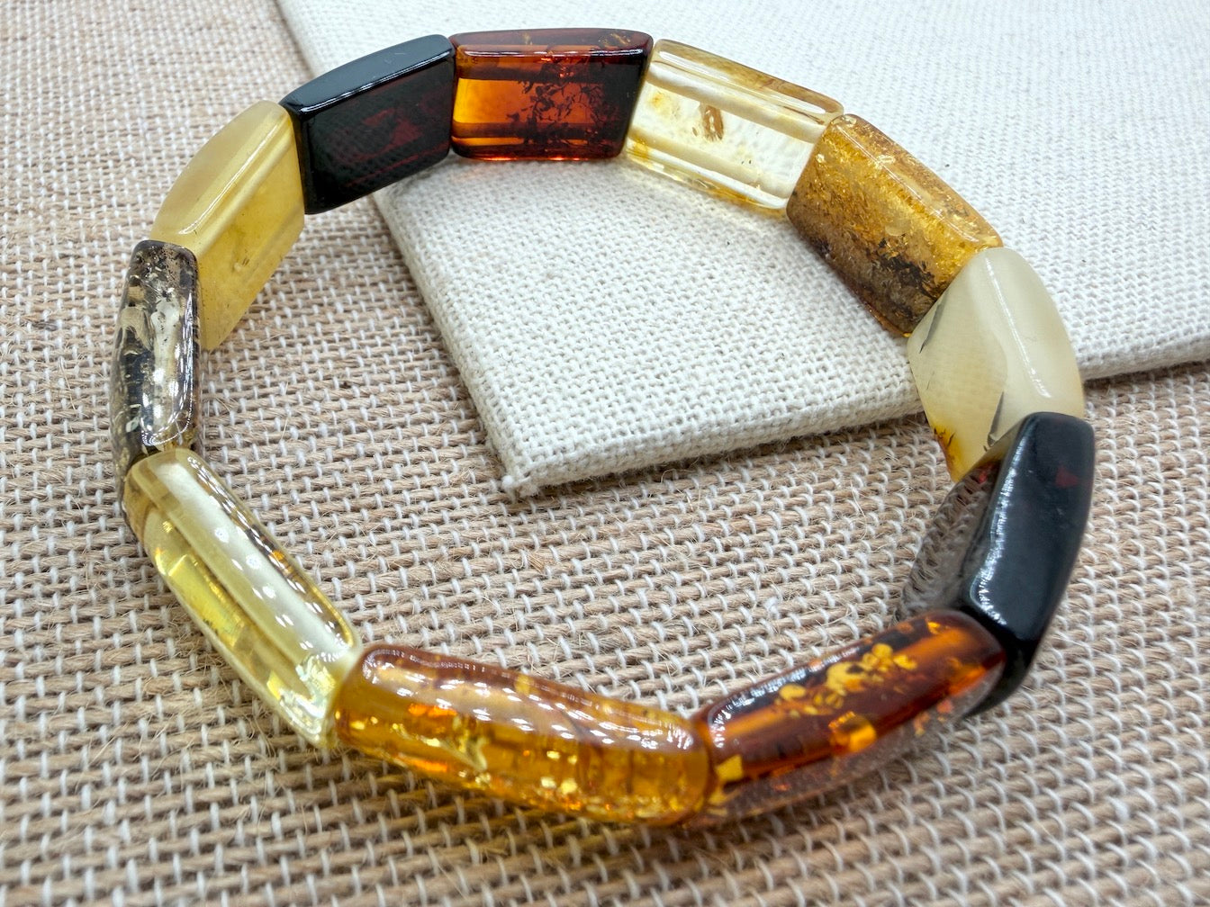 Baltic Amber Ombré Stretch Bracelet – Lemon, Cognac, Green & Cherry Amber