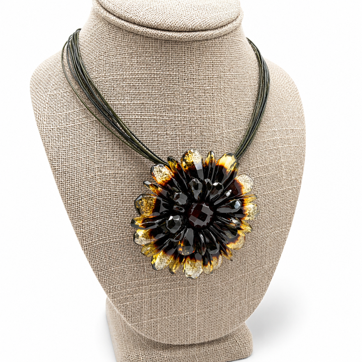 Baltic Amber Ombre Sunrise Statement Necklace – Flower Design Pendant – Removable Brooch – Made in Lithuania