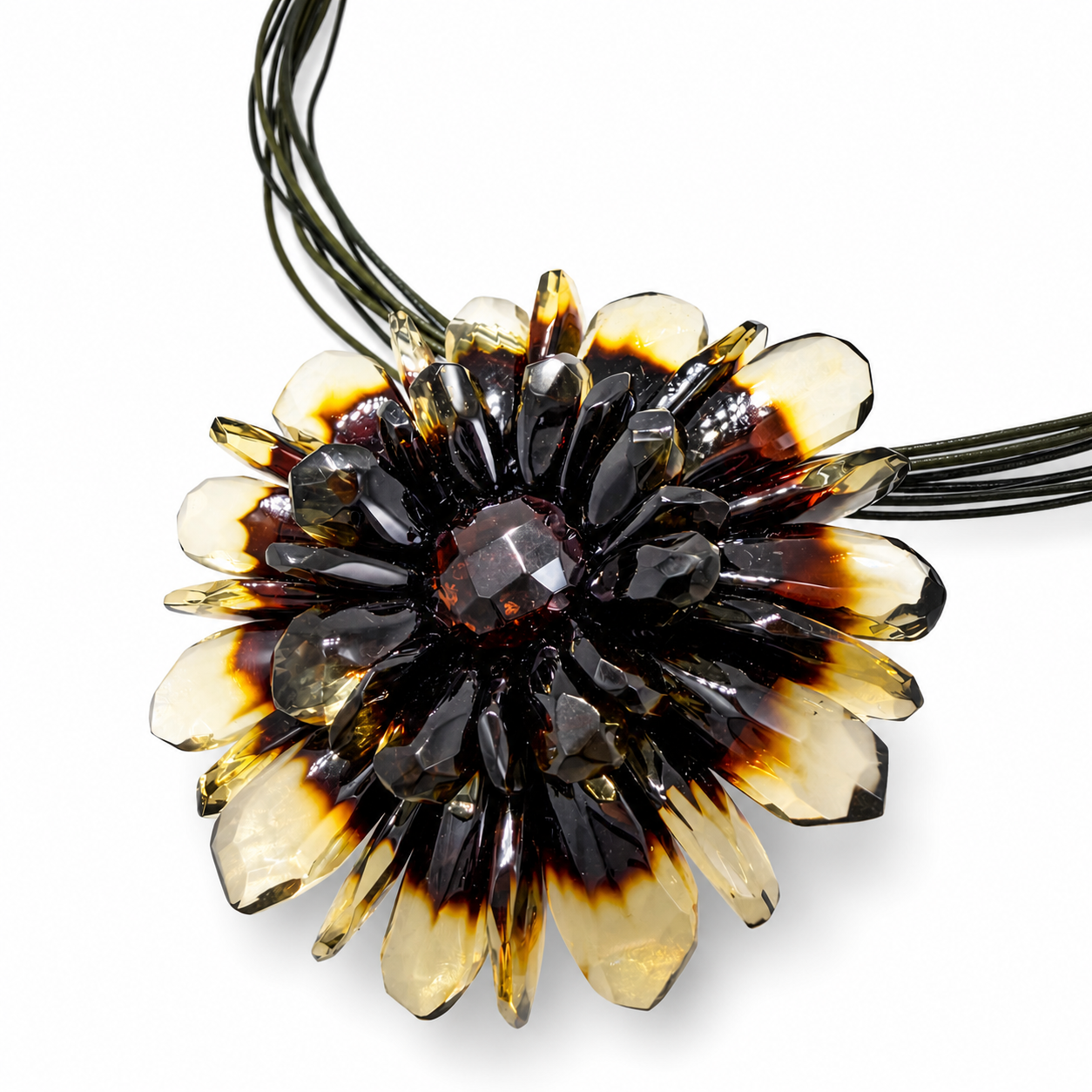 Baltic Amber Ombre Sunrise Statement Necklace – Flower Design Pendant – Removable Brooch – Made in Lithuania