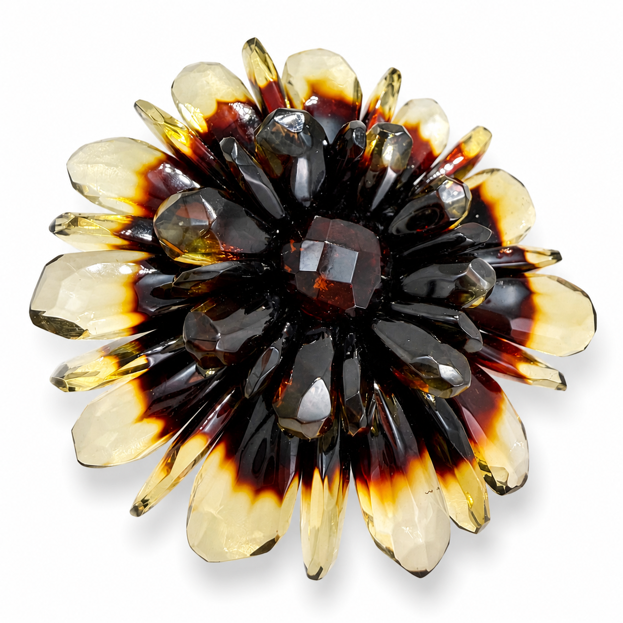 Baltic Amber Ombre Sunrise Statement Necklace – Flower Design Pendant – Removable Brooch – Made in Lithuania