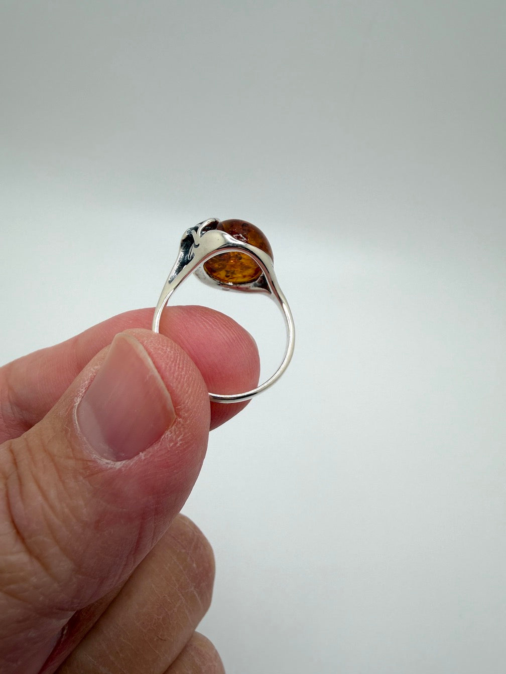 Baltic Amber Oval Cab Ginkgo Biloba Nature Inspired Ring