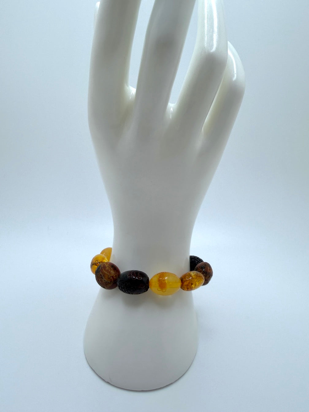 Baltic Amber Oval Chunk Stretch Bracelet – Multi-Color, Rare snake skin pattern