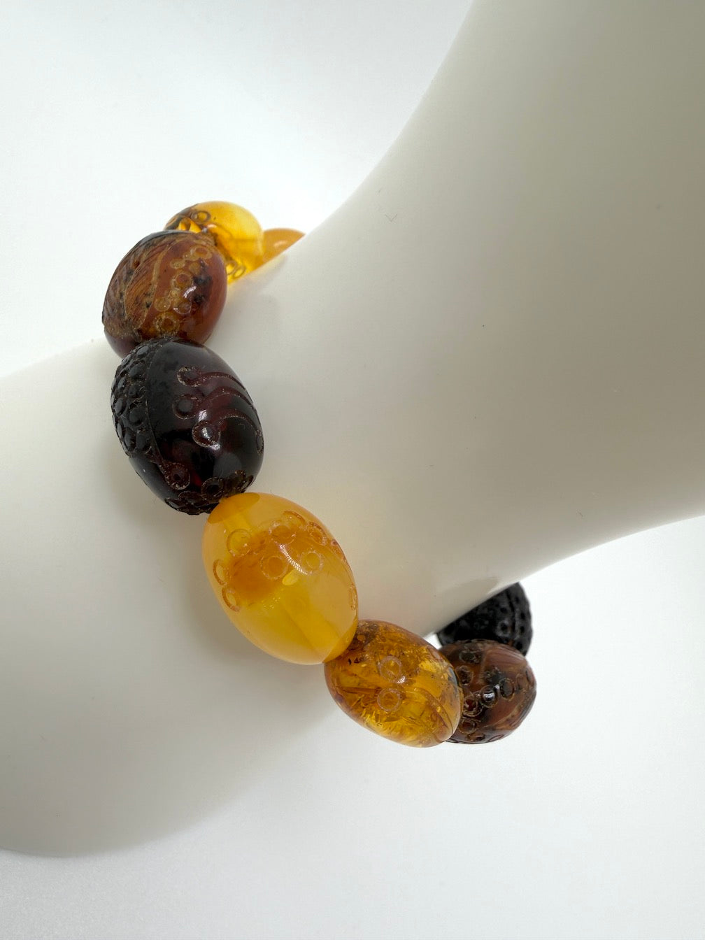 Baltic Amber Oval Chunk Stretch Bracelet – Multi-Color, Rare snake skin pattern