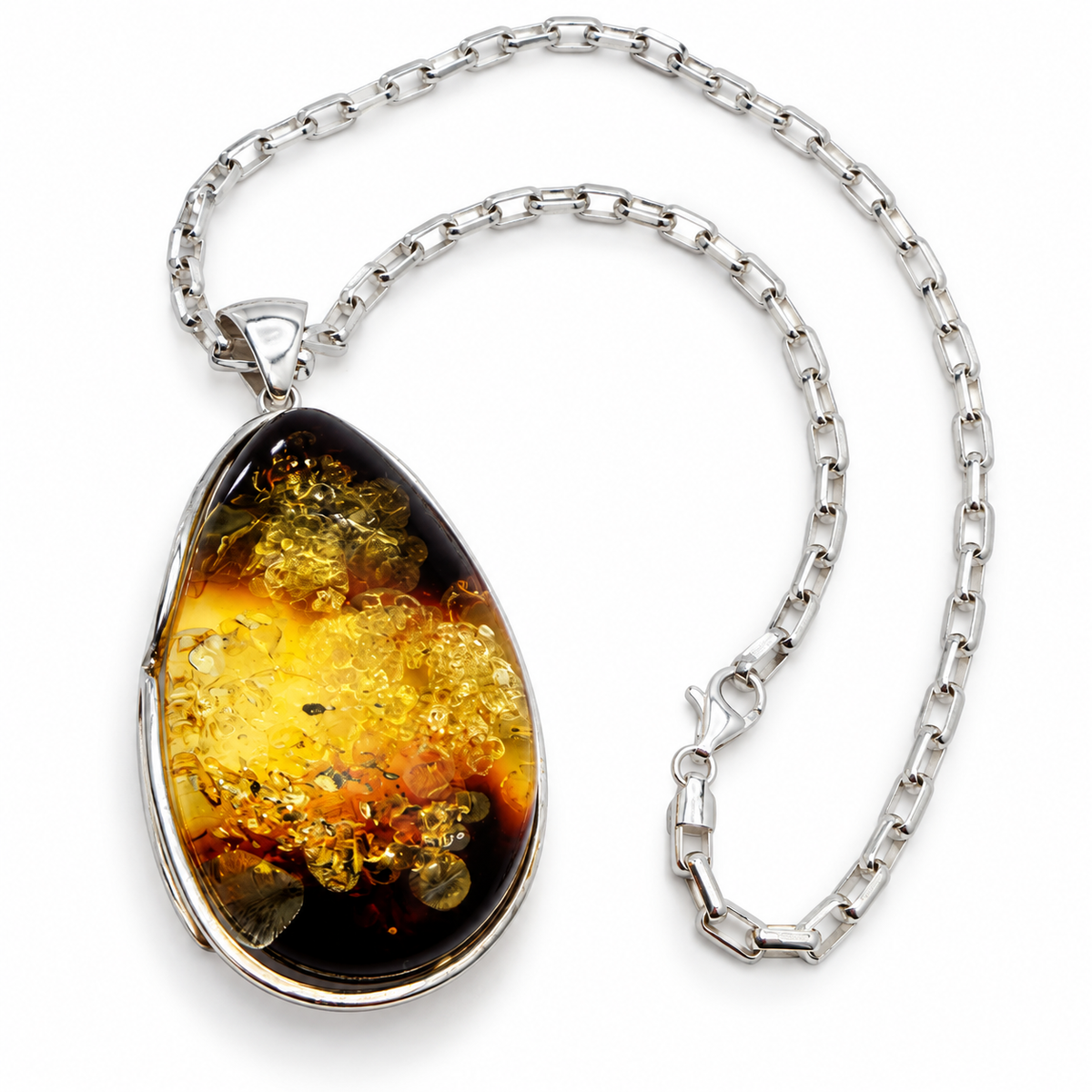 One of a Kind Baltic Amber Pendant Sterling Silver, Lemon Green Amber Necklace,