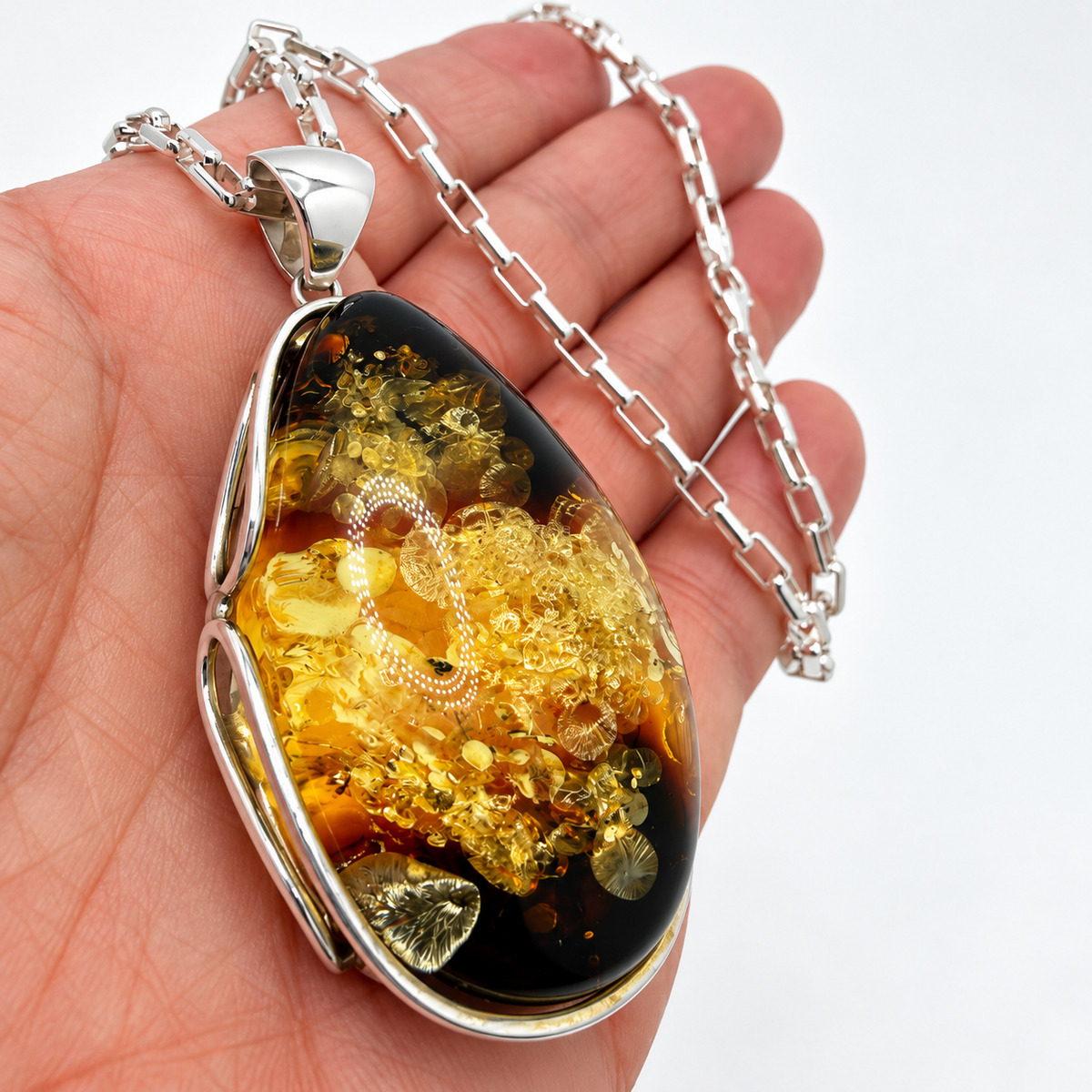 One of a Kind Baltic Amber Pendant Sterling Silver, Lemon Green Amber Necklace,