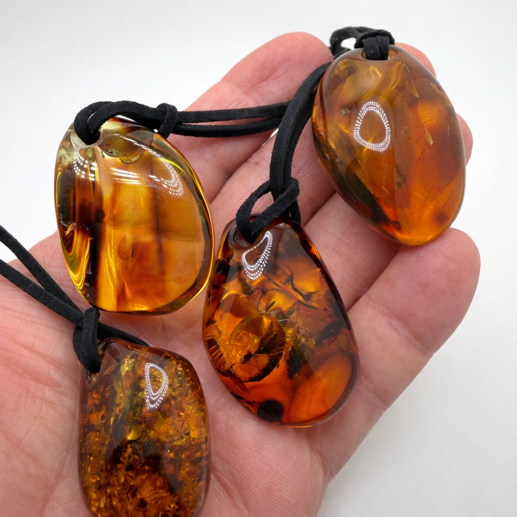 Baltic Amber Pendant on Leather Cord – Genuine Amber Necklace – Unisex / Men’s Amber Jewelry