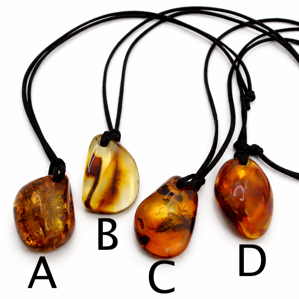 Baltic Amber Pendant on Leather Cord – Genuine Amber Necklace – Unisex / Men’s Amber Jewelry