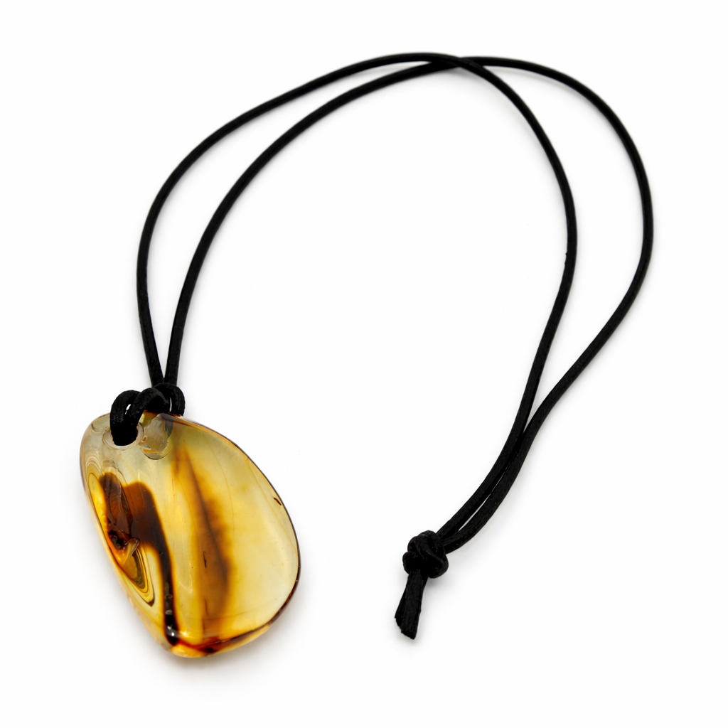 Baltic Amber Pendant on Leather Cord – Genuine Amber Necklace – Unisex / Men’s Amber Jewelry