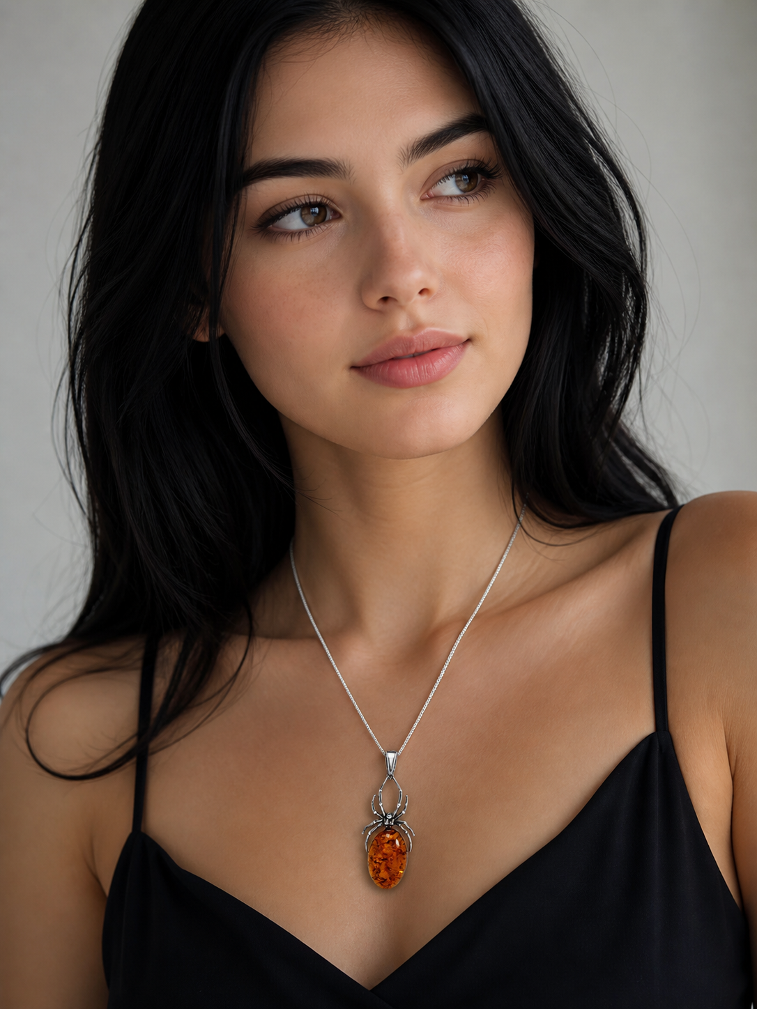 Baltic Amber Spider Pendant – Oxidized Sterling Silver Necklace | Antique Finish | Statement Piece
