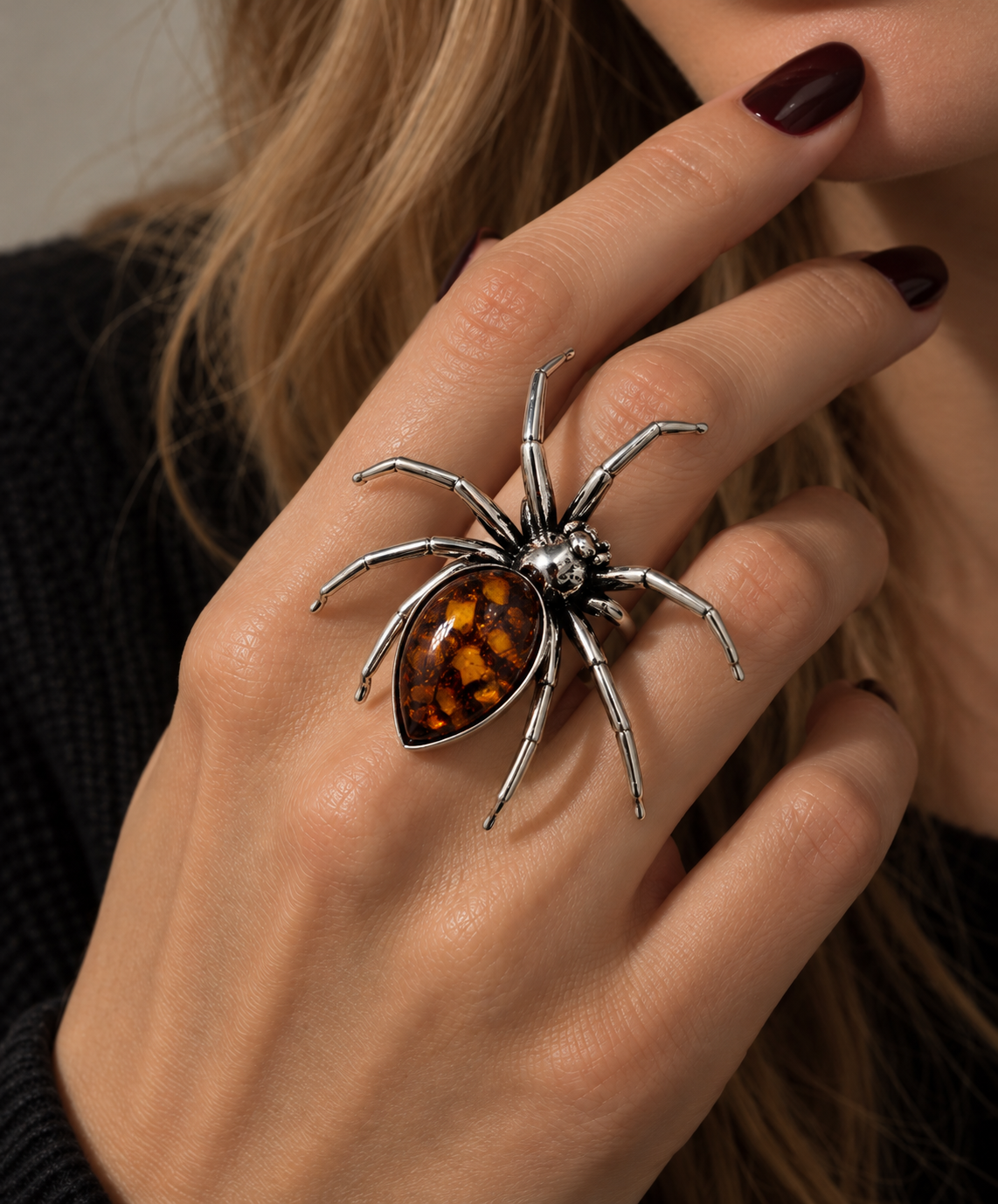 Baltic Amber Spider Ring