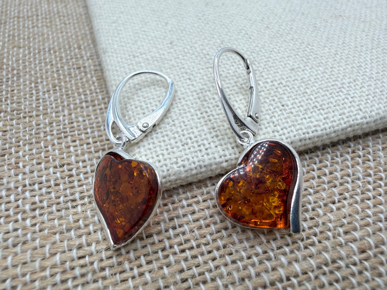 Baltic Amber Sterling Silver Heart Drop Earrings – Honey Amber Lever Back Dangles