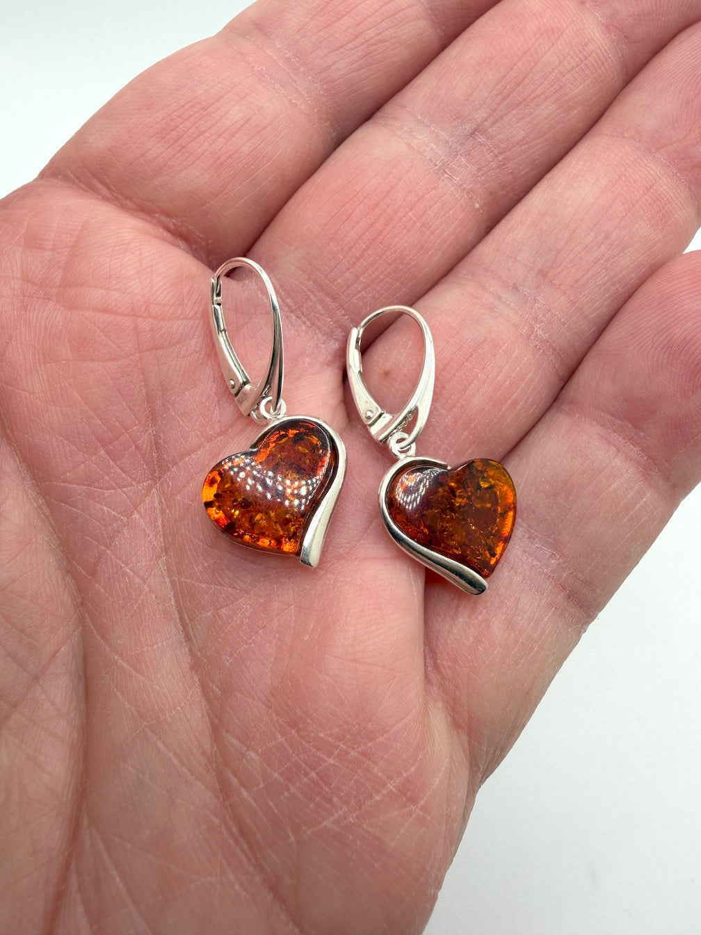 Baltic Amber Sterling Silver Heart Drop Earrings – Honey Amber Lever Back Dangles