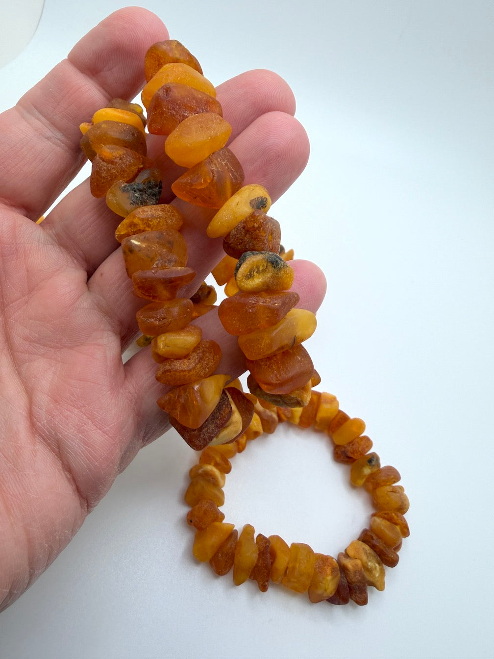 Baltic Amber Stretch Bracelet – Natural Unpolished Amber – Ombre Lemon Honey Butterscotch