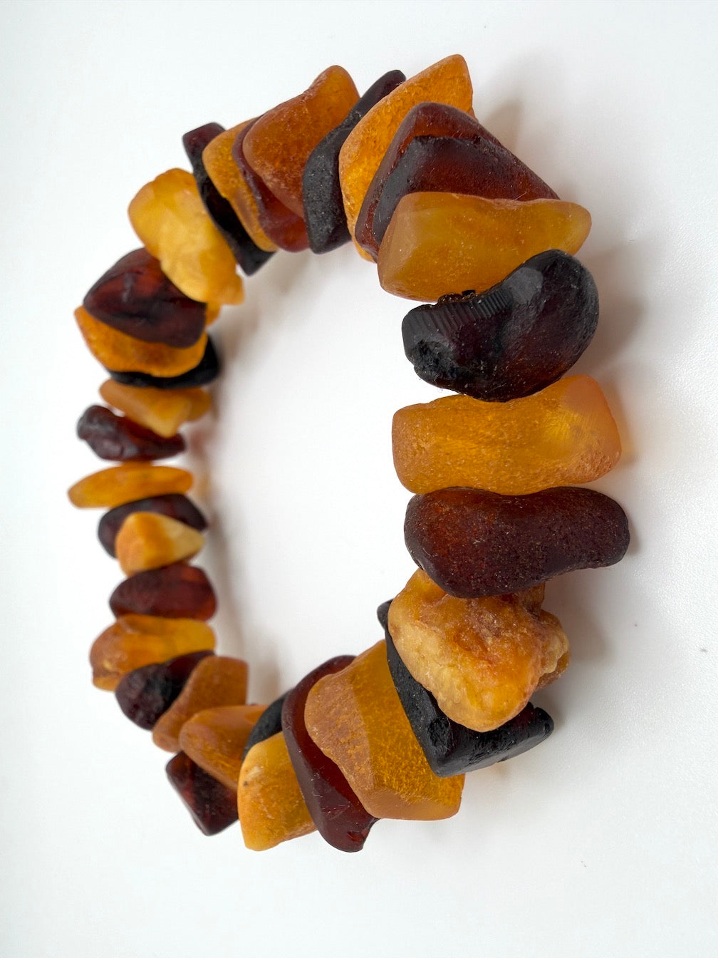 Baltic Amber Stretch Bracelet – Natural Unpolished Amber – Ombre Butterscotch Honey Cognac Cherry