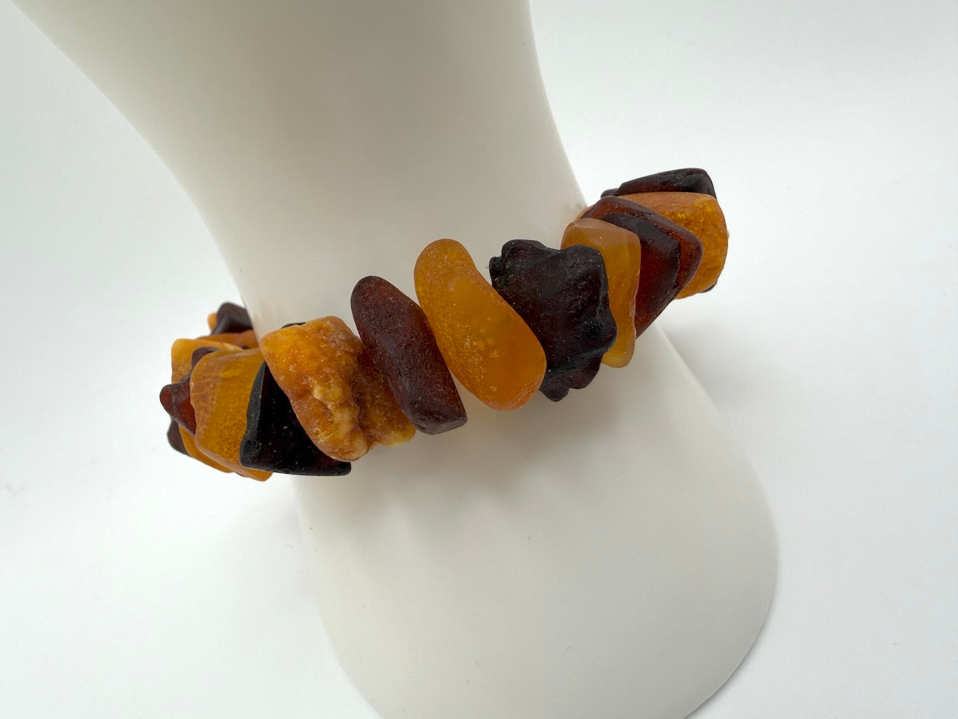 Baltic Amber Stretch Bracelet – Natural Unpolished Amber – Ombre Butterscotch Honey Cognac Cherry