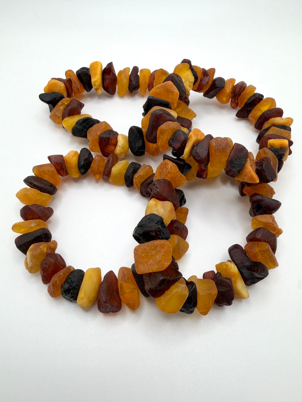 Baltic Amber Stretch Bracelet – Natural Unpolished Amber – Ombre Butterscotch Honey Cognac Cherry