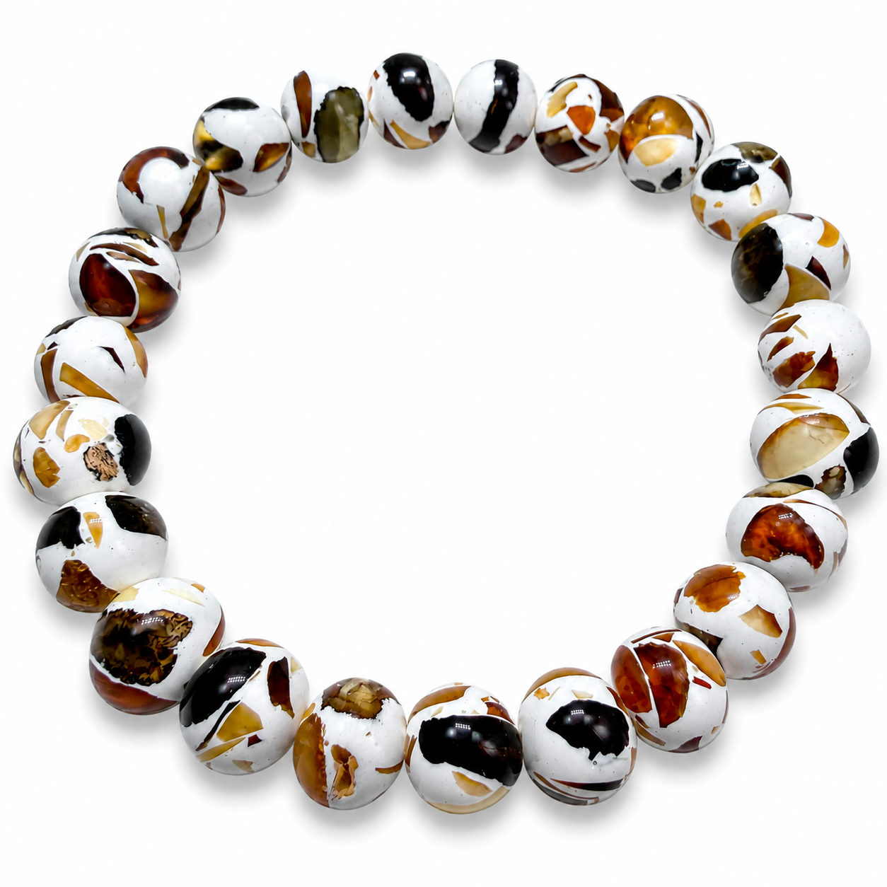 Baltic Amber Stretch Bracelet White Polymer & Natural Amber Round Bead Bracelet Unique Baltic Amber Jewelry Gift for Her