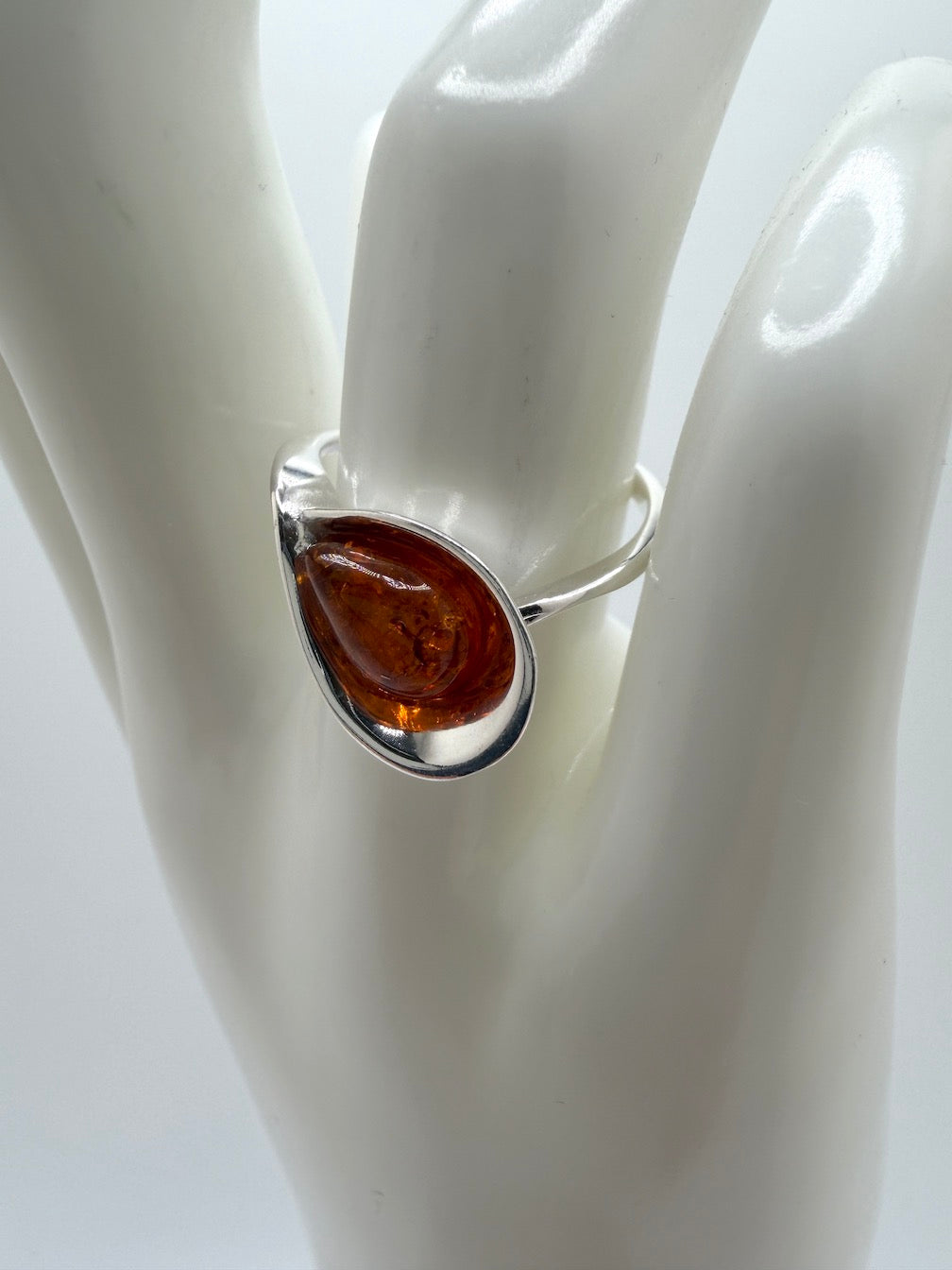 Baltic Amber Teardrop Scoop Ring in Sterling Silver