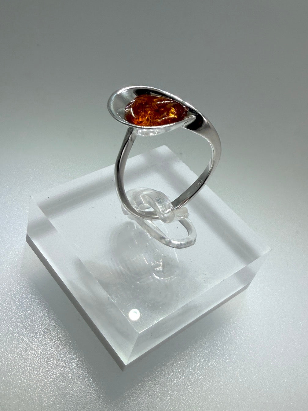 Baltic Amber Teardrop Scoop Ring in Sterling Silver